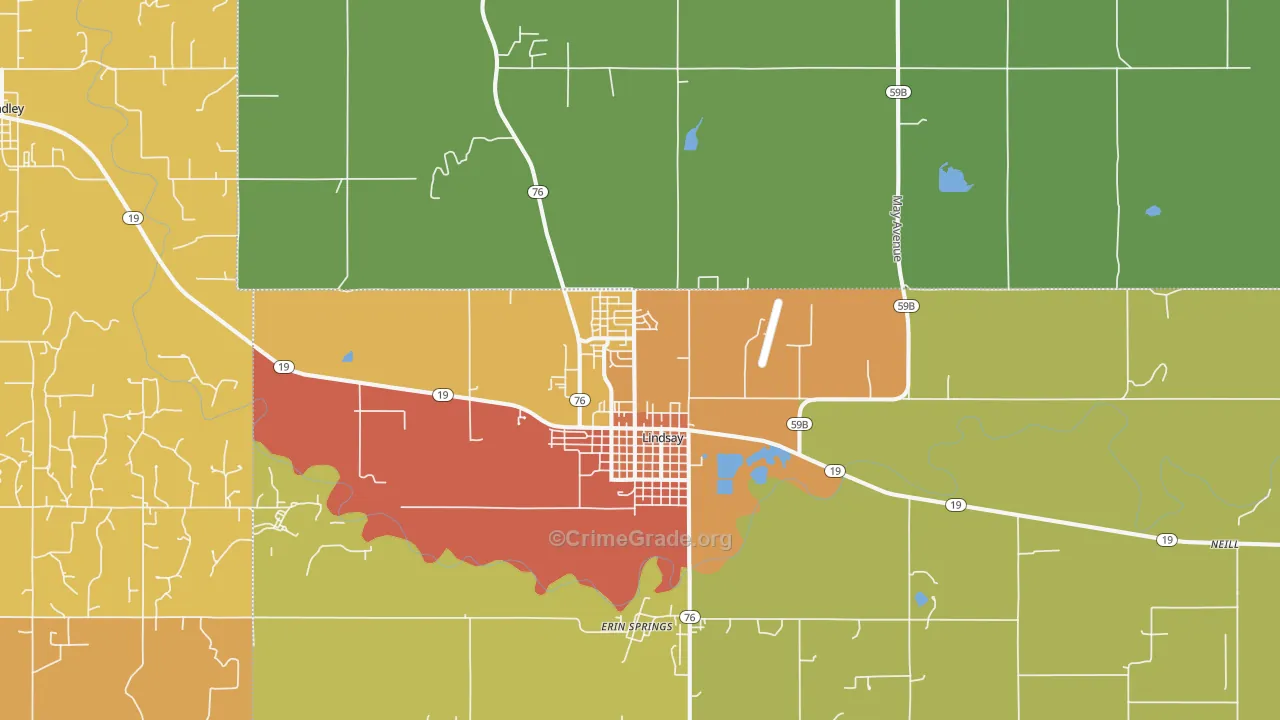 Lindsay, OK Map of Drug-Related Crime Rates