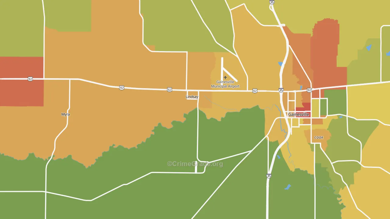 Lindsay, TX Map of Drug-Related Crime Rates