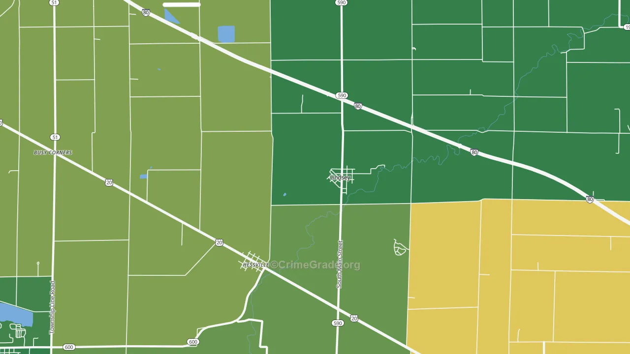 Lindsey, OH Map of Drug-Related Crime Rates