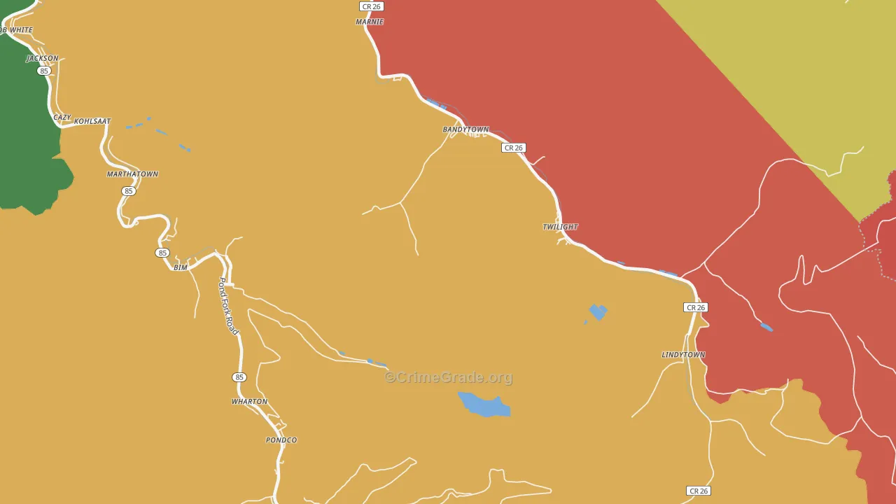 Lindytown, WV Map of Drug-Related Crime Rates