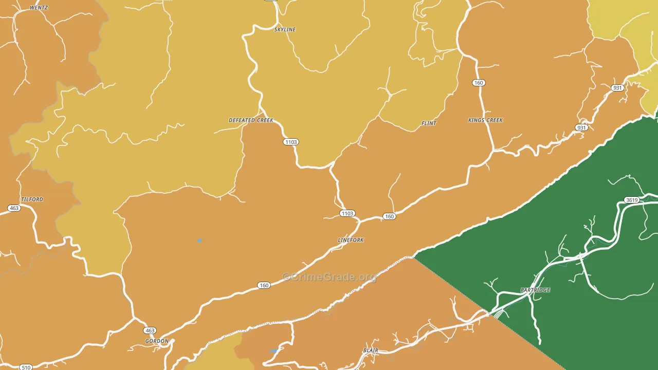 Linefork, KY Map of Drug-Related Crime Rates