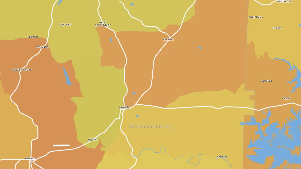 Lineville, AL Map of Drug-Related Crime Rates