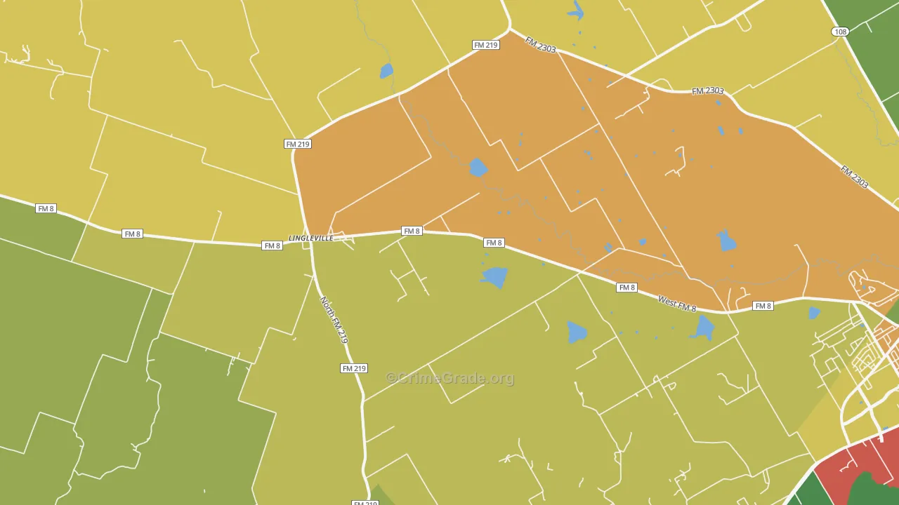 Lingleville, TX Map of Drug-Related Crime Rates