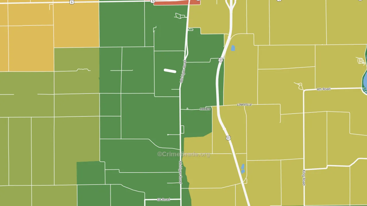 Linkville, IN Map of Drug-Related Crime Rates