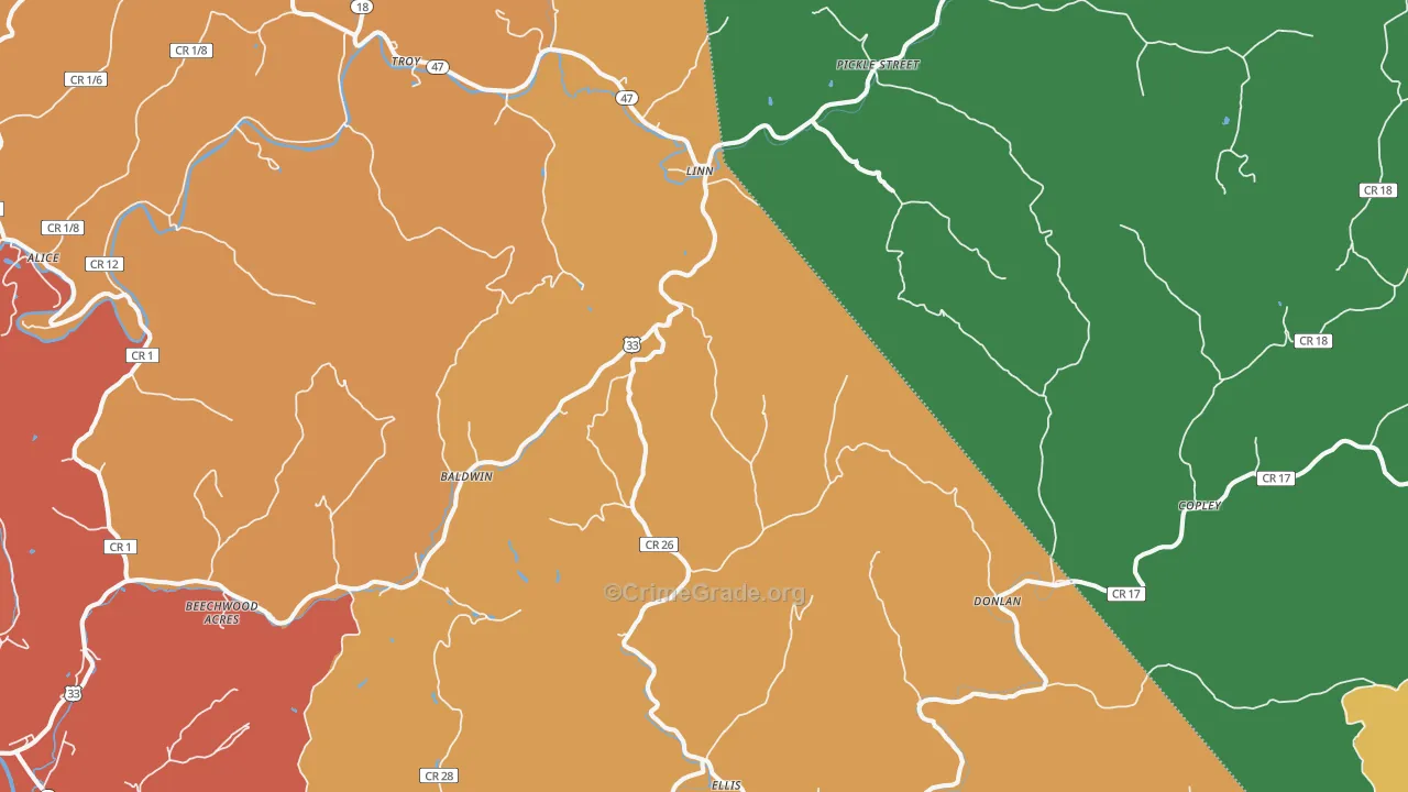 Linn, WV Map of Drug-Related Crime Rates