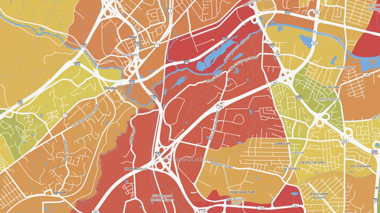 Linthicum Heights, MD Map of Drug-Related Crime Rates