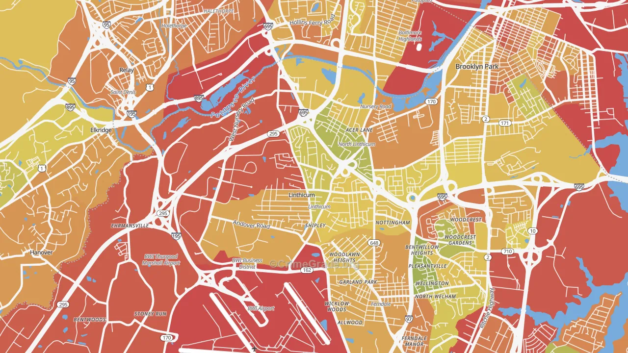 Linthicum, MD Map of Drug-Related Crime Rates