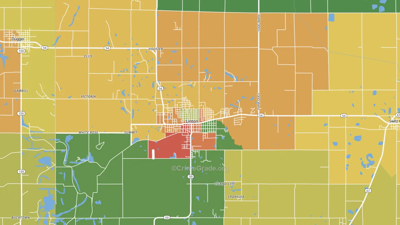 Linton, IN Map of Drug-Related Crime Rates