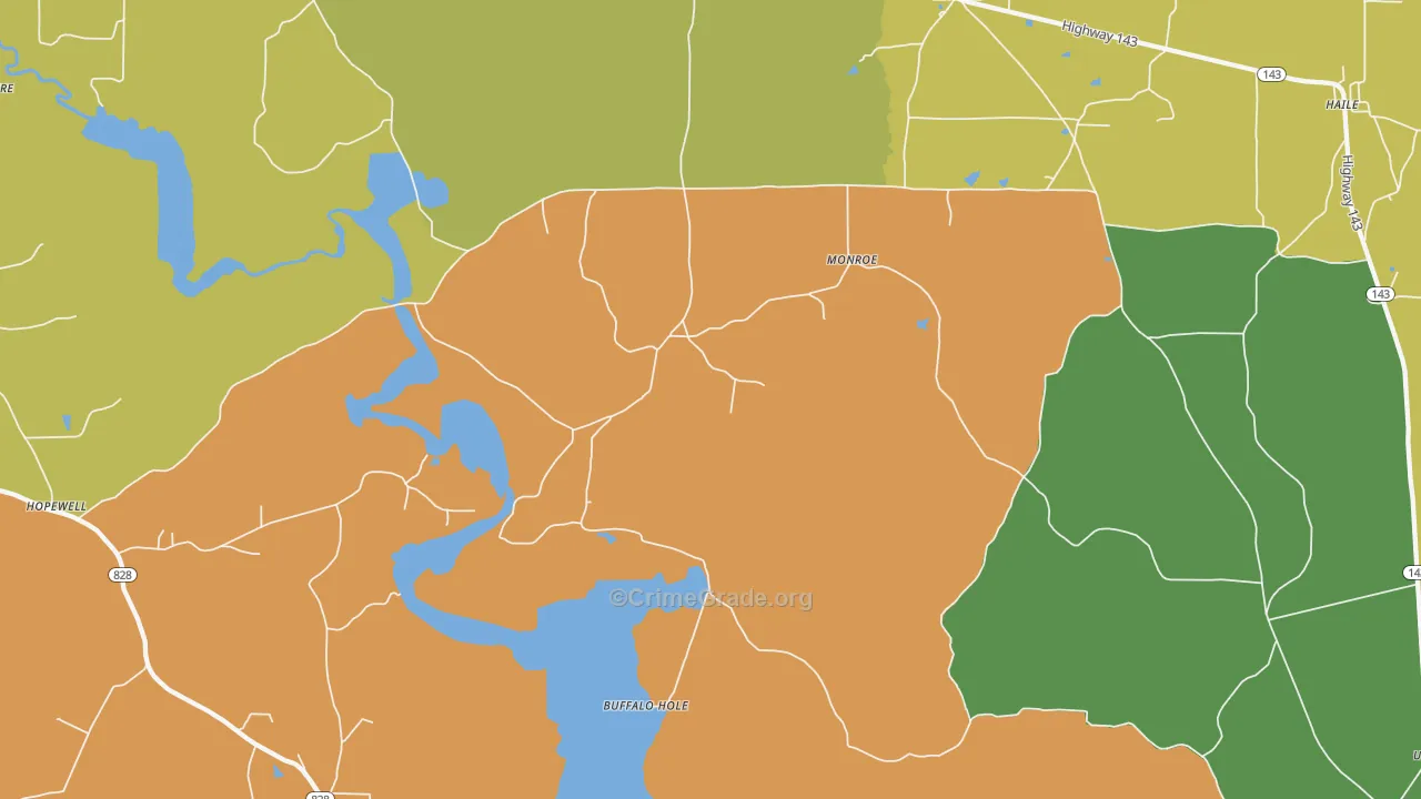 Linville, LA Map of Drug-Related Crime Rates