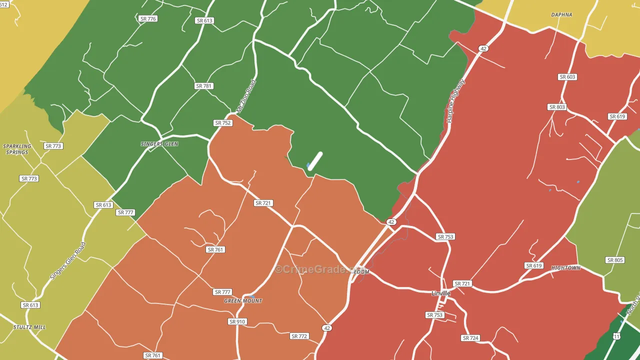Linville, VA Map of Drug-Related Crime Rates