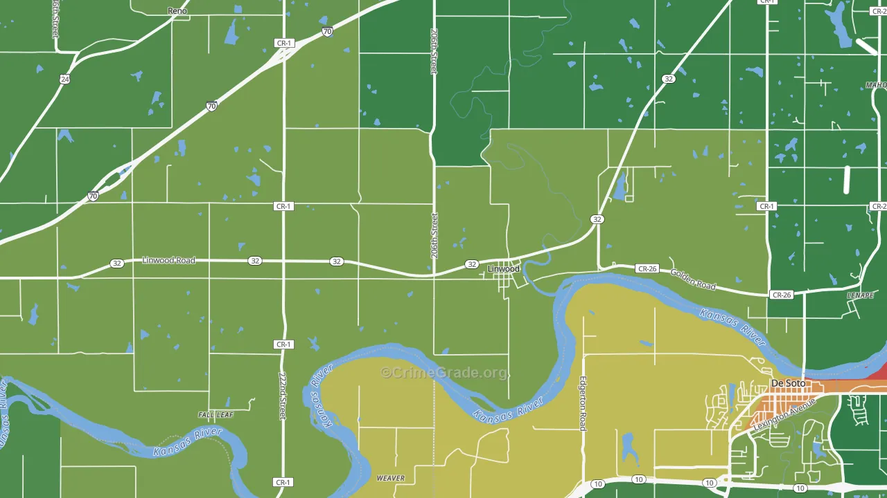 Linwood, KS Map of Drug-Related Crime Rates