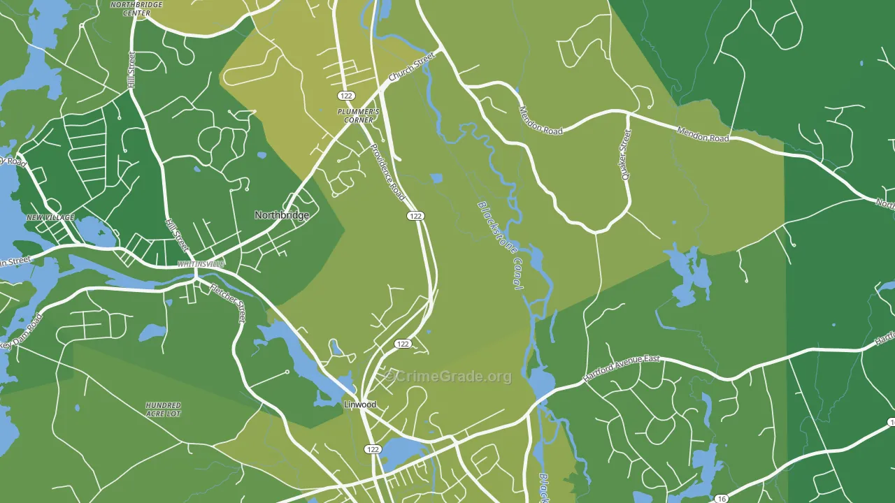 Linwood, MA Map of Drug-Related Crime Rates