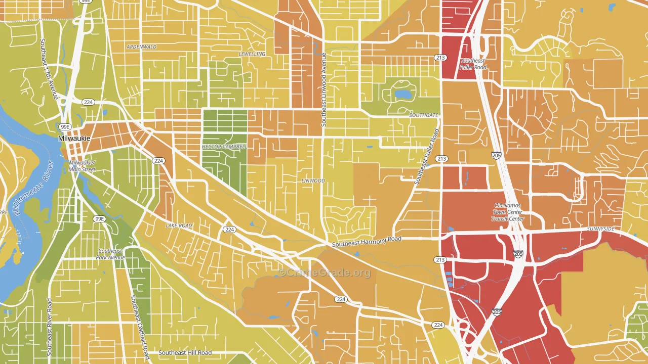 Linwood, Milwaukie, OR Map of Drug-Related Crime Rates