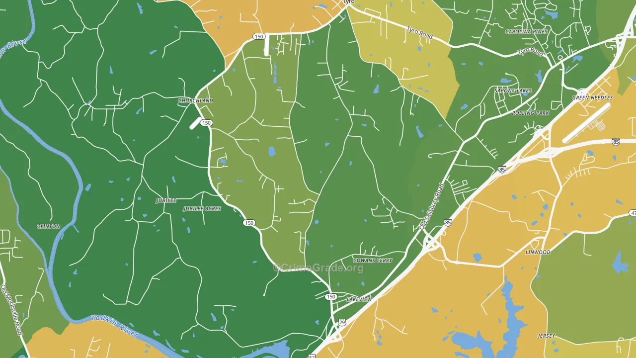 Linwood, NC Map of Drug-Related Crime Rates