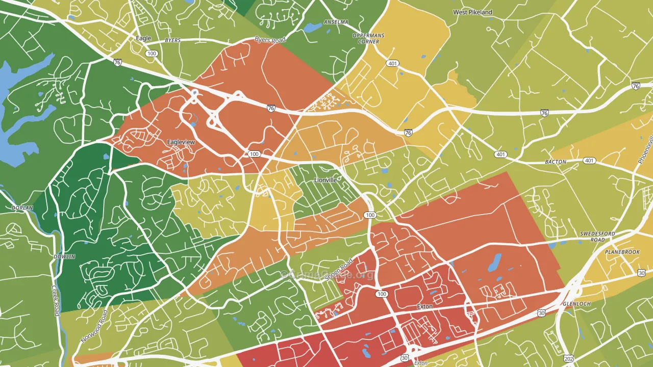 Lionville, PA Map of Drug-Related Crime Rates