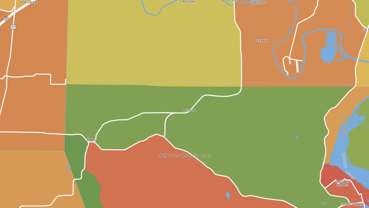 Lipan, TX Map of Drug-Related Crime Rates