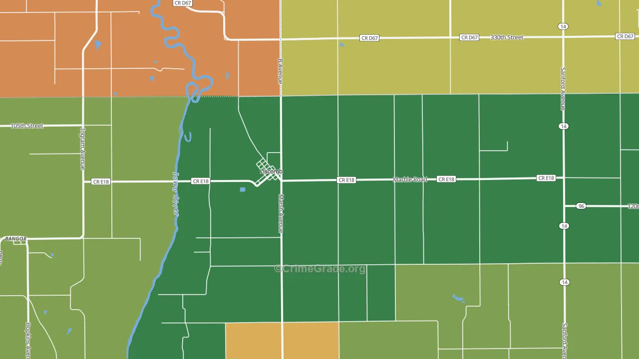 Liscomb, IA Map of Drug-Related Crime Rates