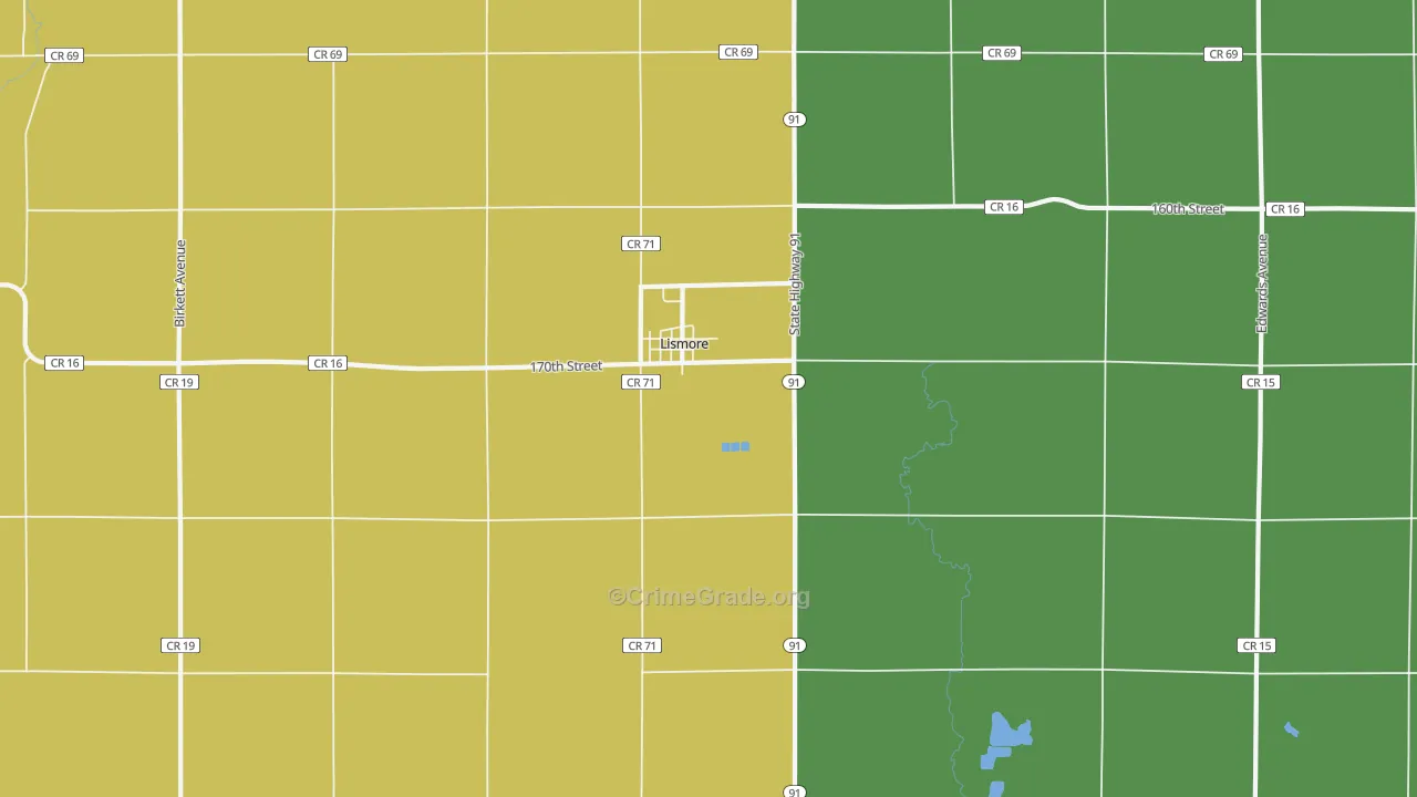 Lismore, MN Map of Drug-Related Crime Rates