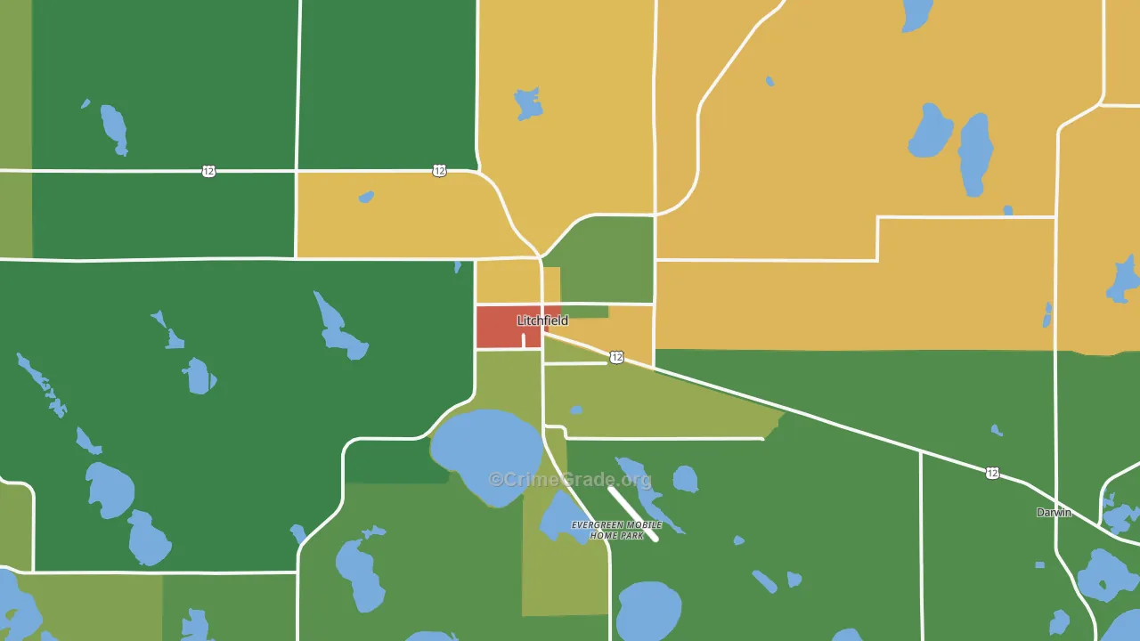 Litchfield, MN Map of Drug-Related Crime Rates