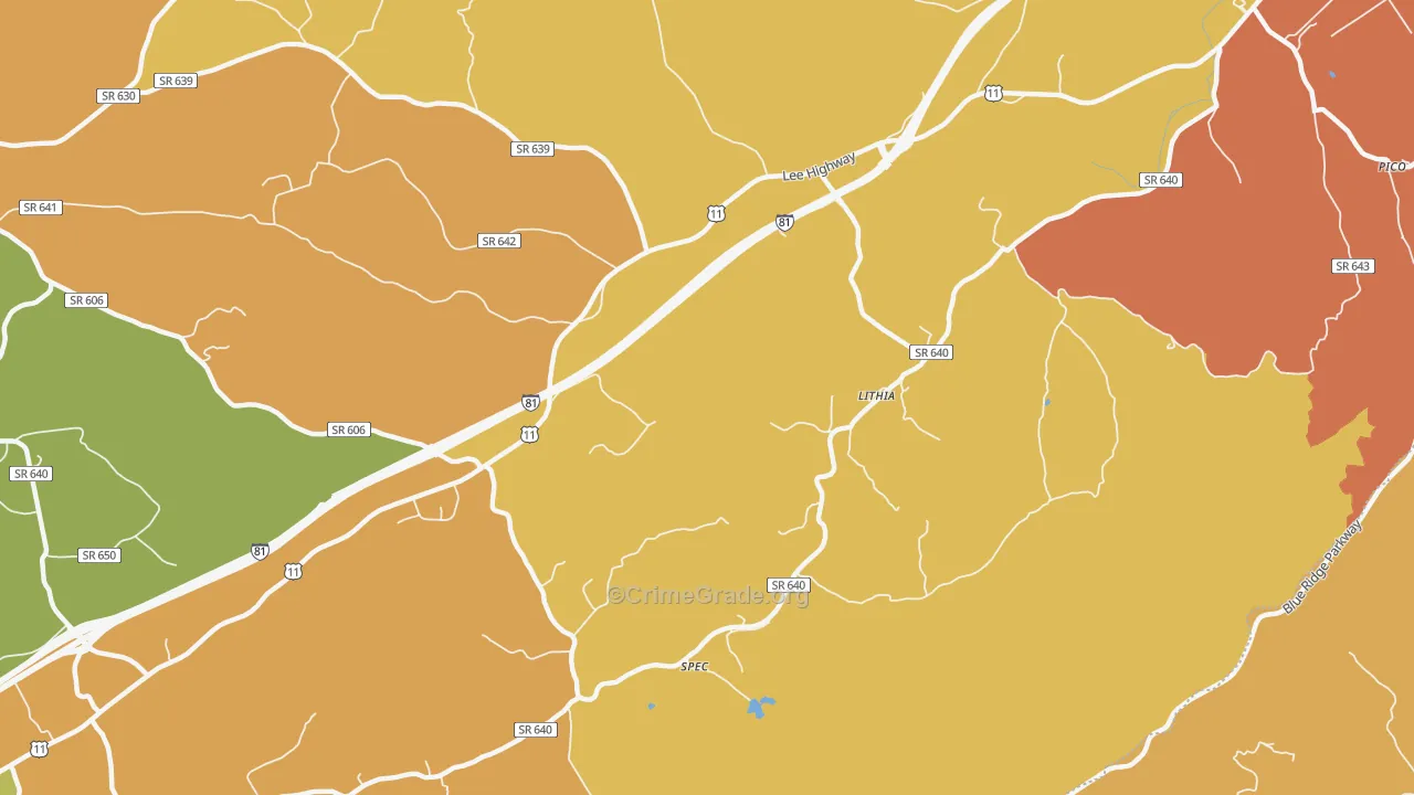 Lithia, VA Map of Drug-Related Crime Rates
