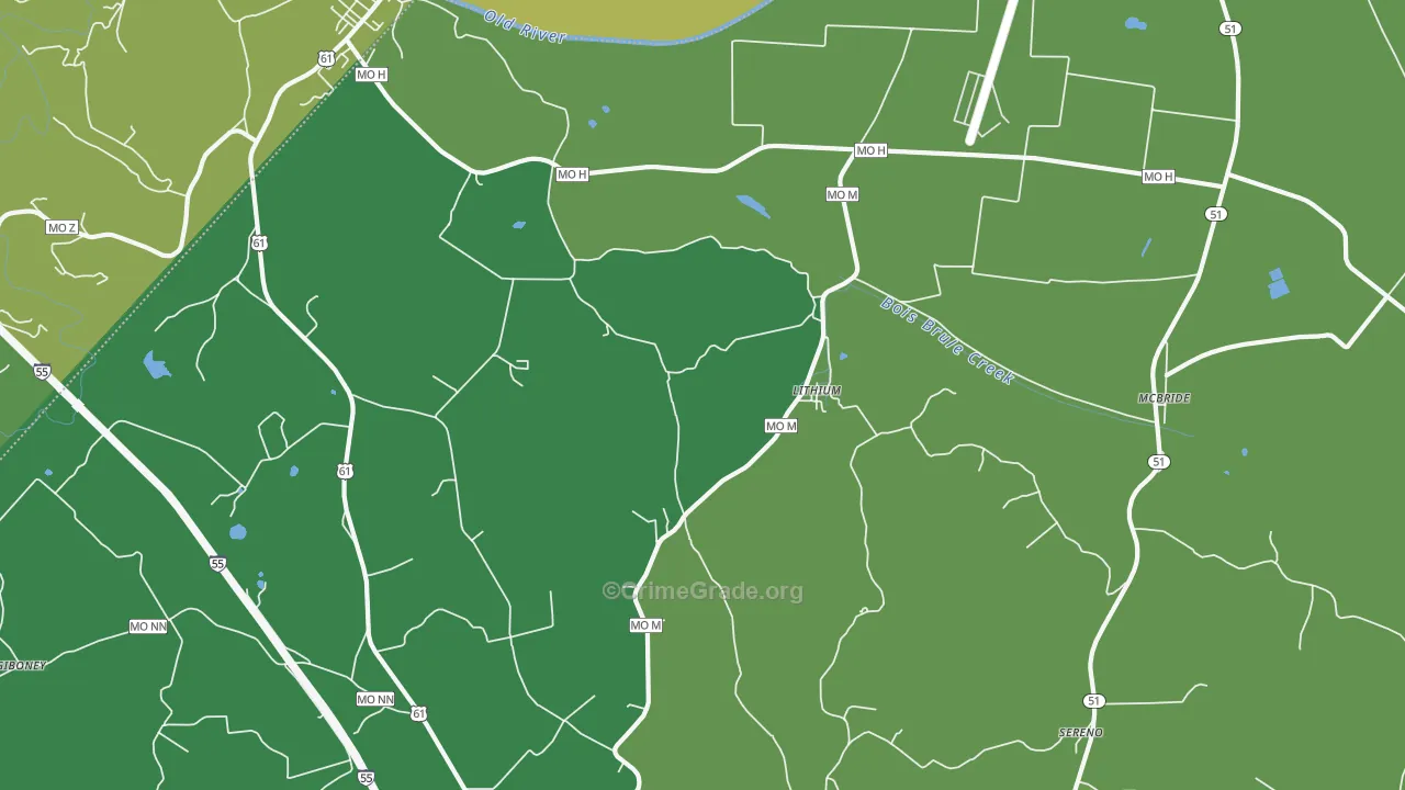 Lithium, MO Map of Drug-Related Crime Rates