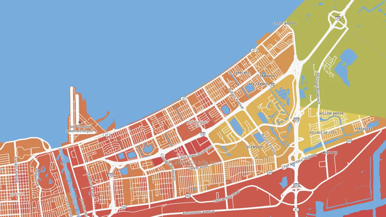 Little Woods, New Orleans, LA Map of Drug-Related Crime Rates