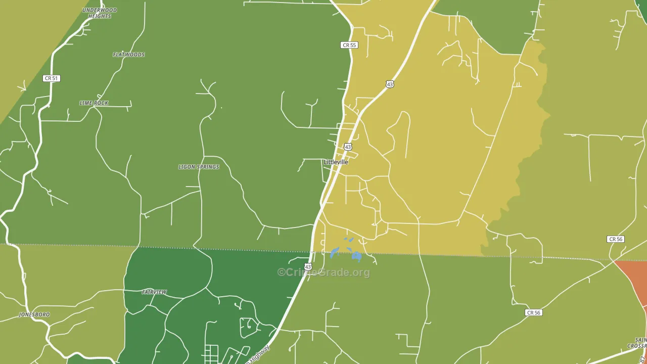 Littleville, AL Map of Drug-Related Crime Rates