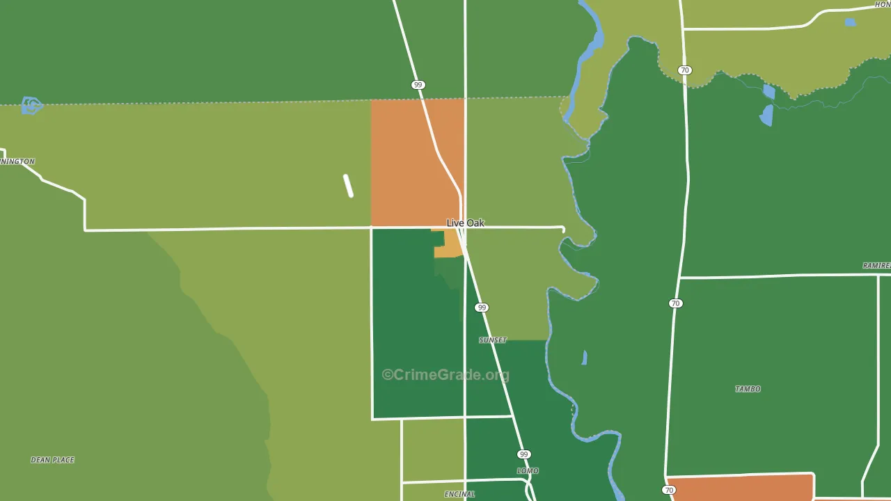 Live Oak, CA Map of Drug-Related Crime Rates