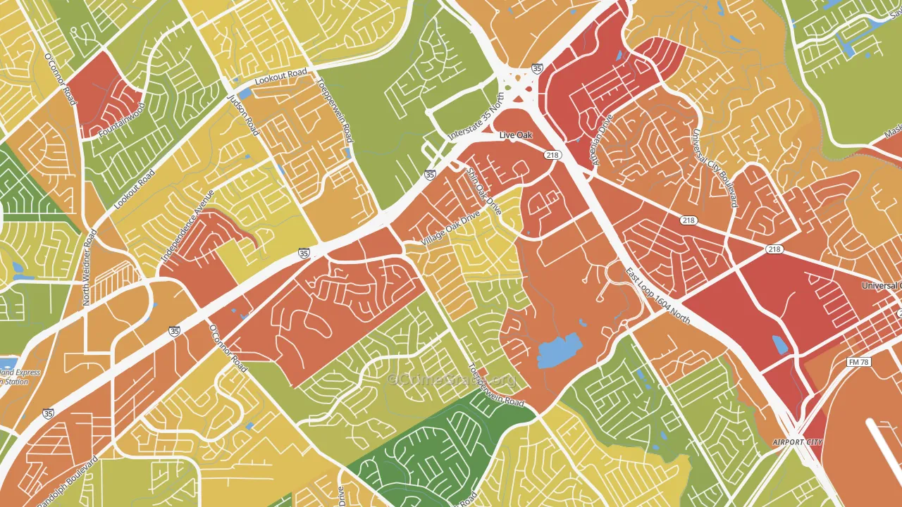 Live Oak, TX Map of Drug-Related Crime Rates