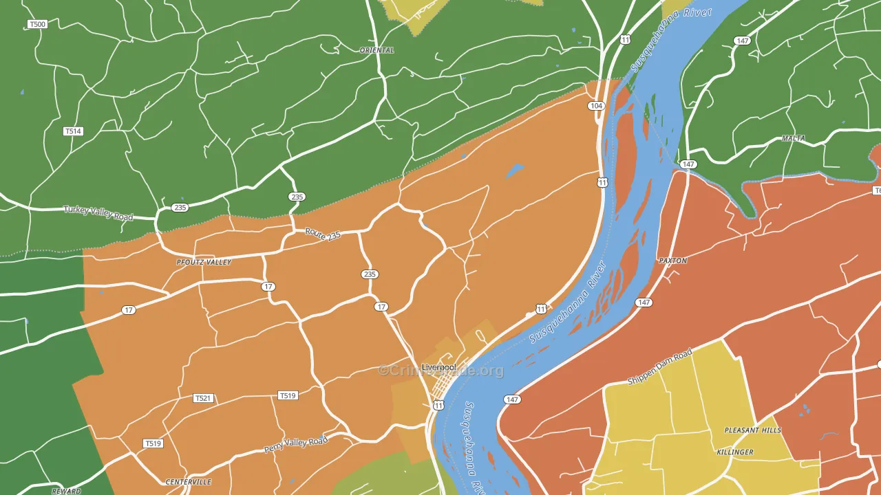 Liverpool, PA Map of Drug-Related Crime Rates