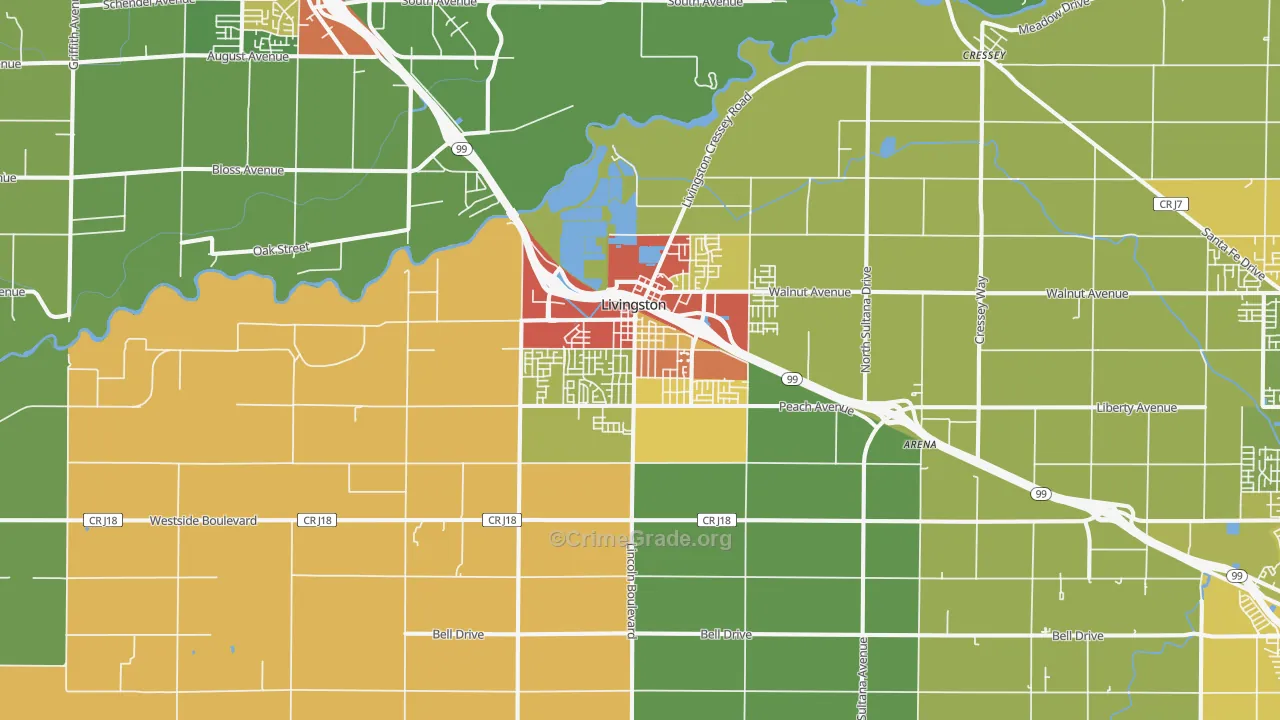 Livingston, CA Map of Drug-Related Crime Rates