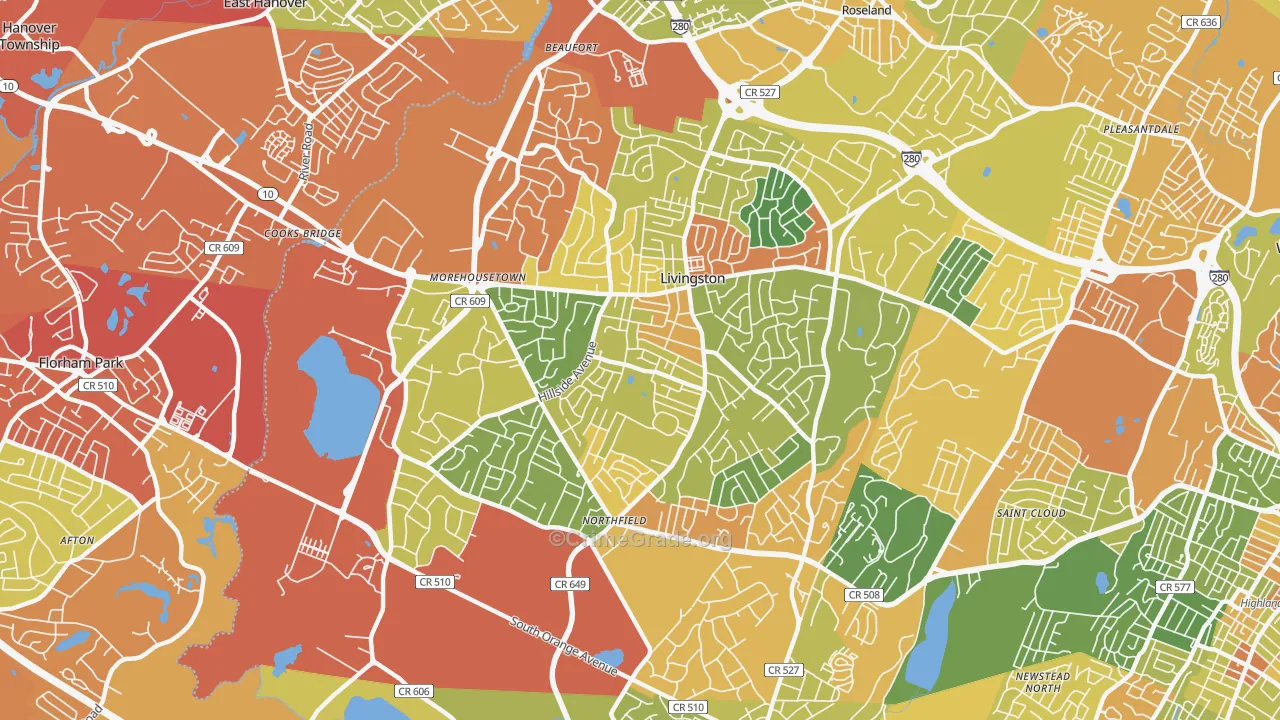 Livingston, NJ Map of Drug-Related Crime Rates