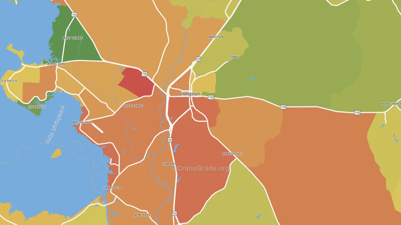 Livingston, TX Map of Drug-Related Crime Rates