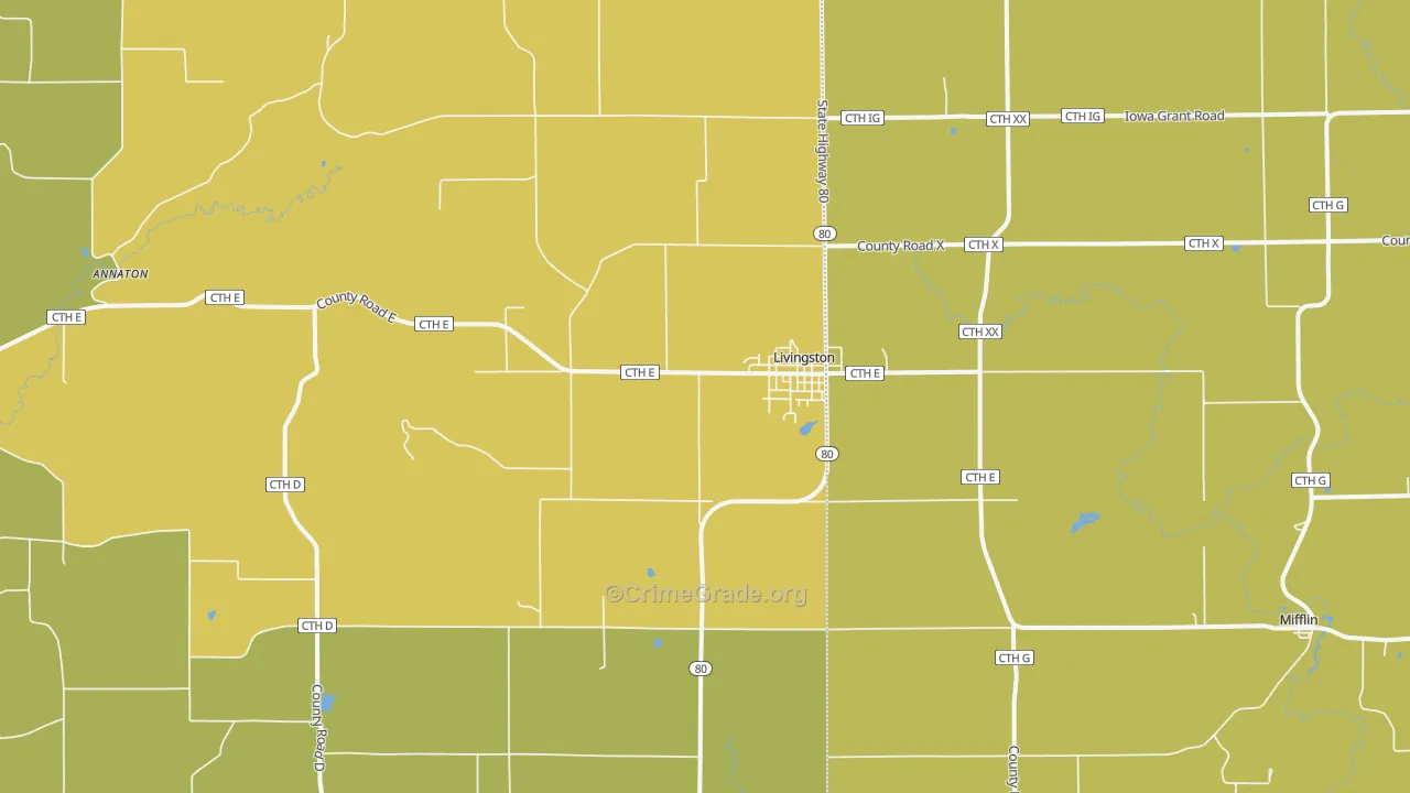 Livingston, WI Map of Drug-Related Crime Rates