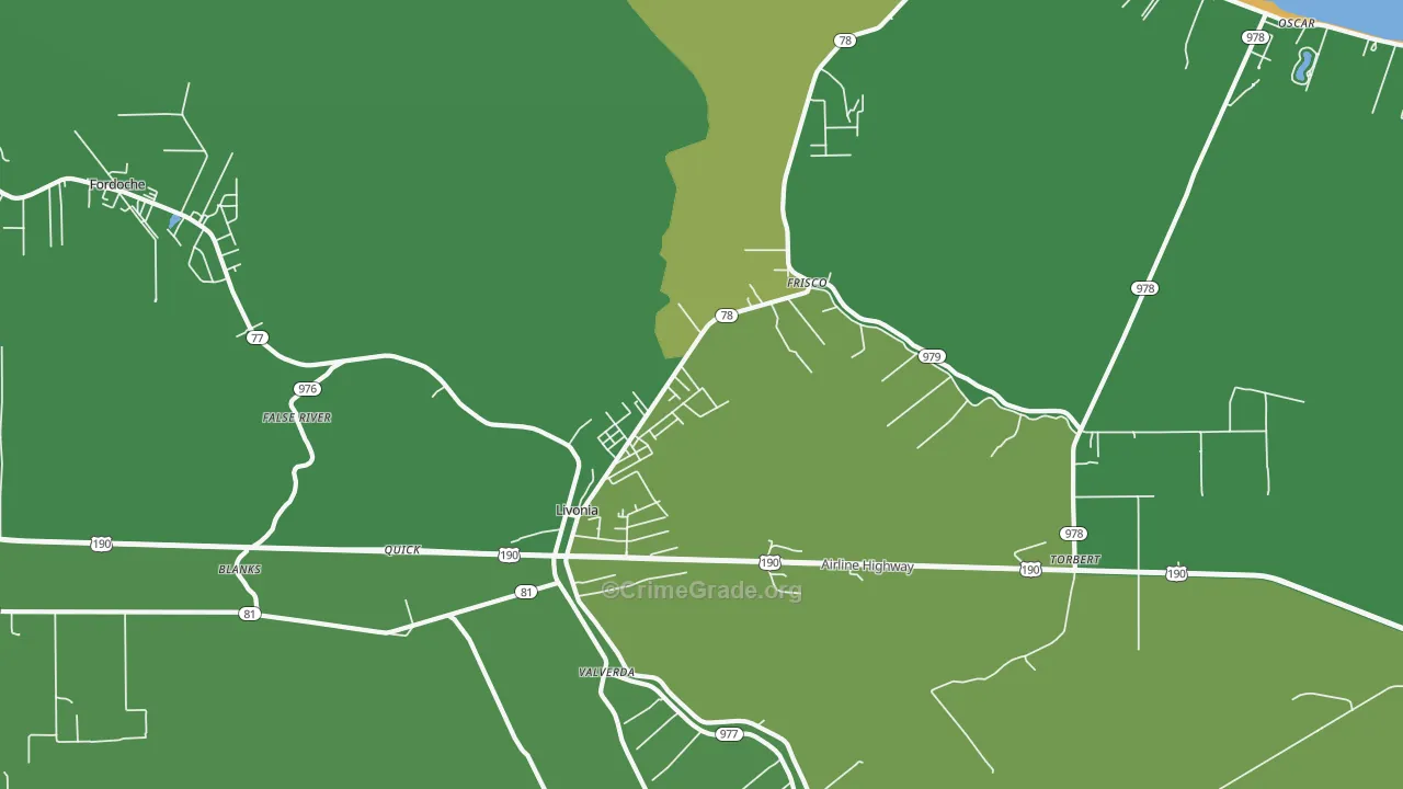Livonia, LA Map of Drug-Related Crime Rates