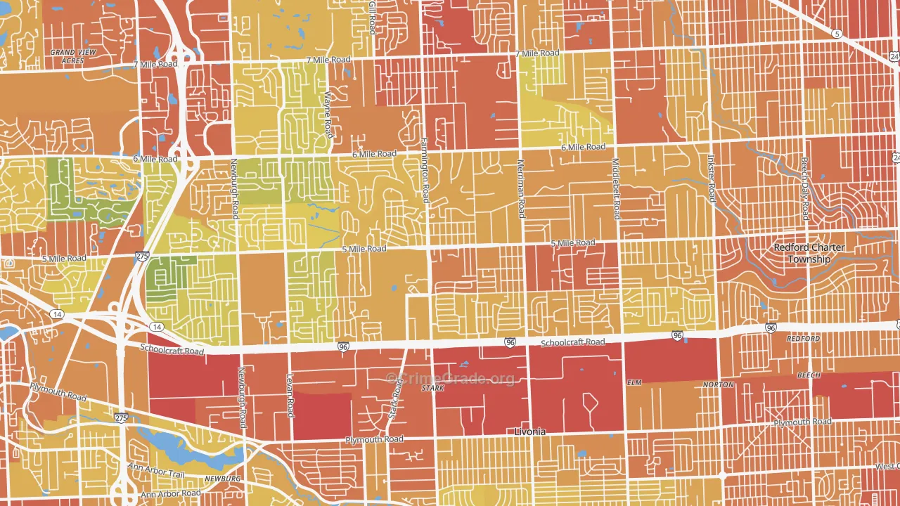 Livonia, MI Map of Drug-Related Crime Rates