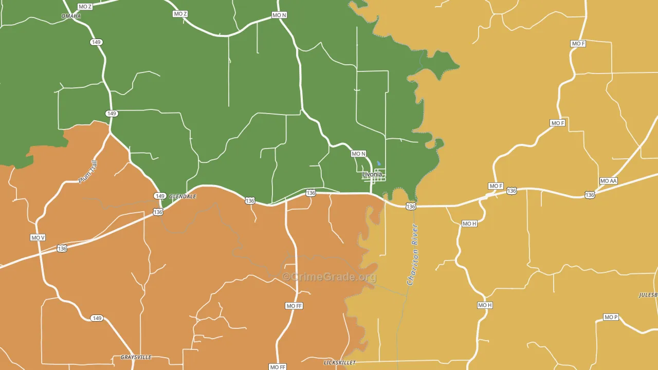 Livonia, MO Map of Drug-Related Crime Rates