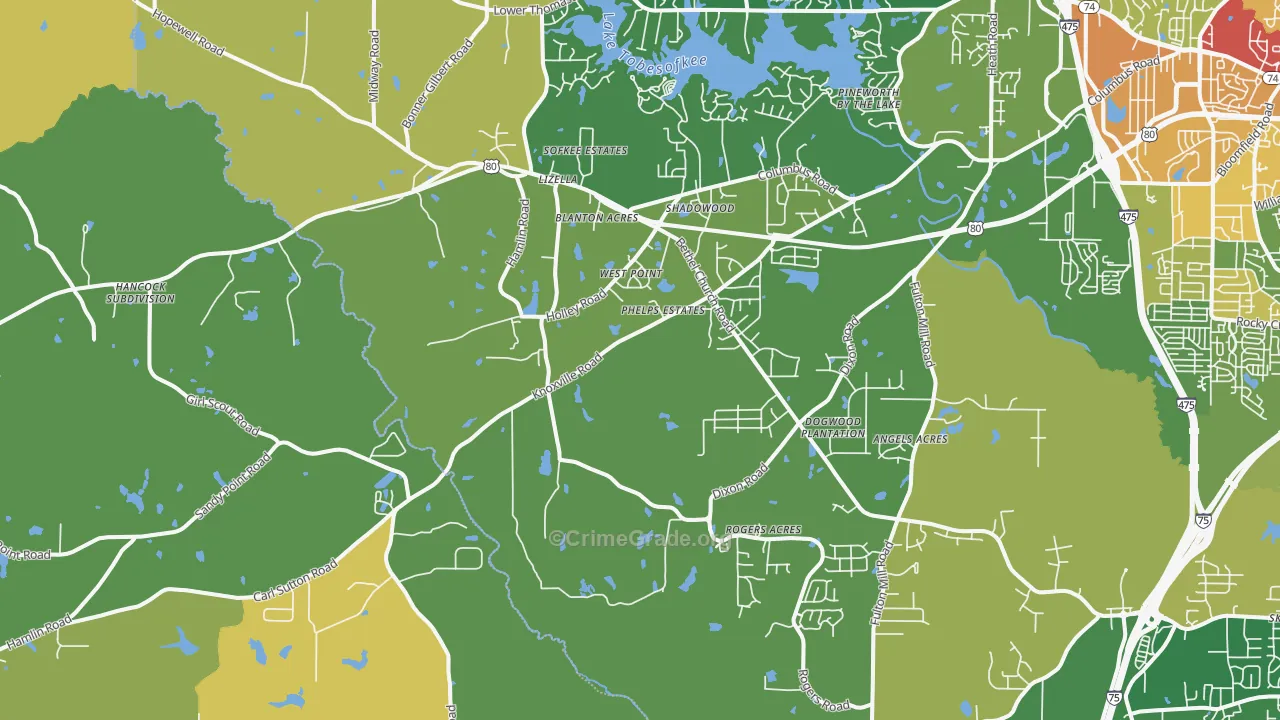 Lizella, GA Map of Drug-Related Crime Rates