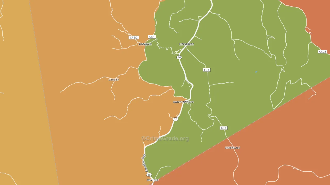 Lizemores, WV Map of Drug-Related Crime Rates