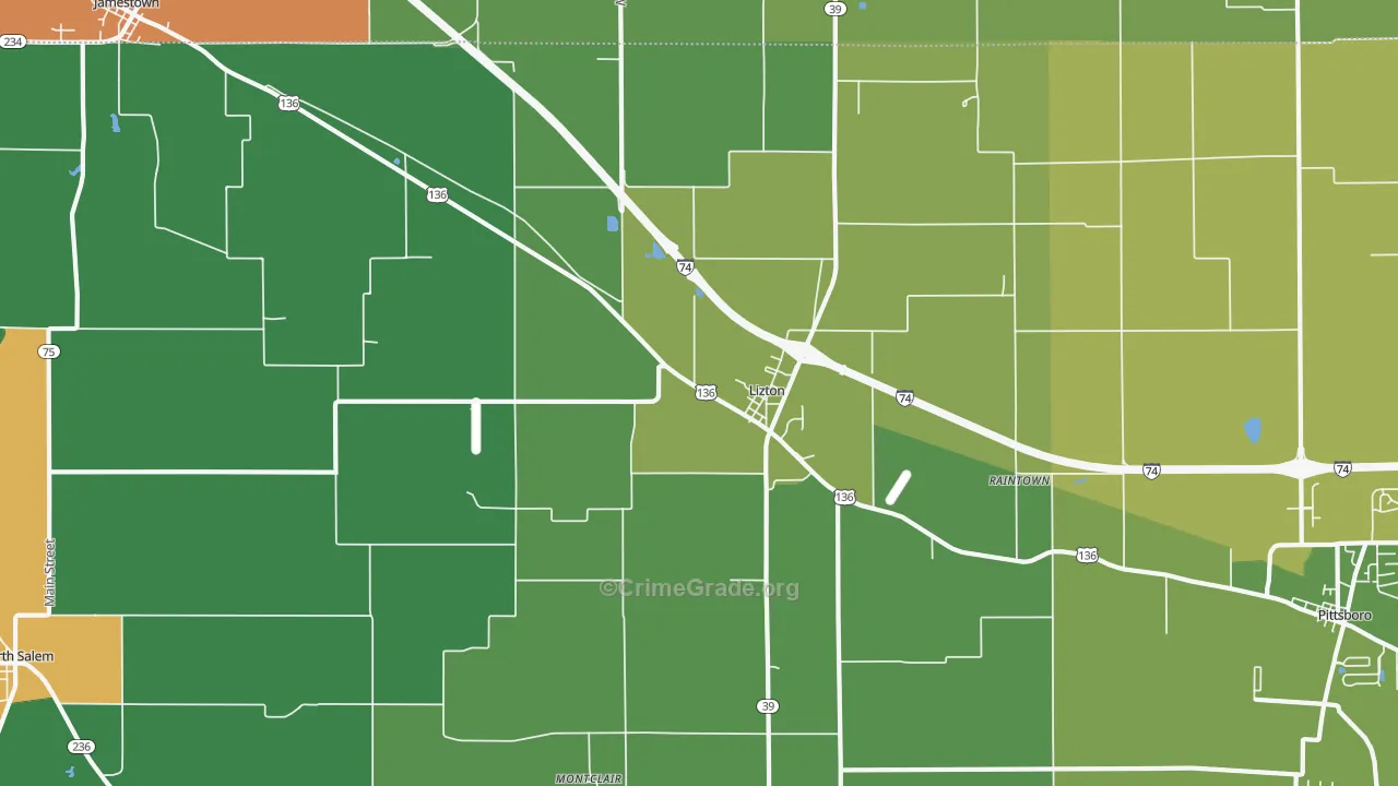 Lizton, IN Map of Drug-Related Crime Rates