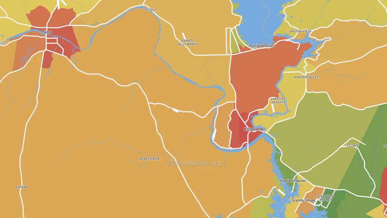 Llano County, TX Map of Drug-Related Crime Rates