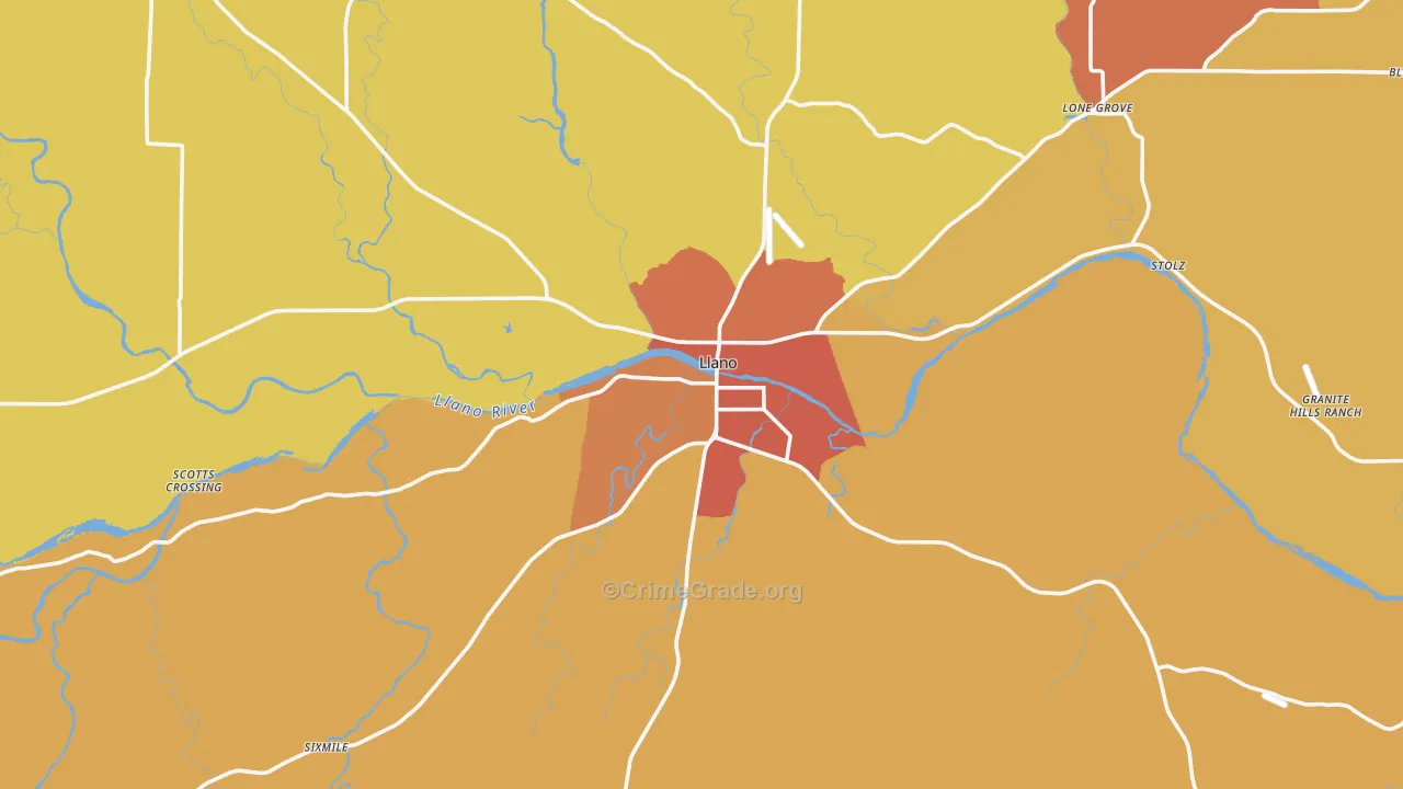 Llano, TX Map of Drug-Related Crime Rates