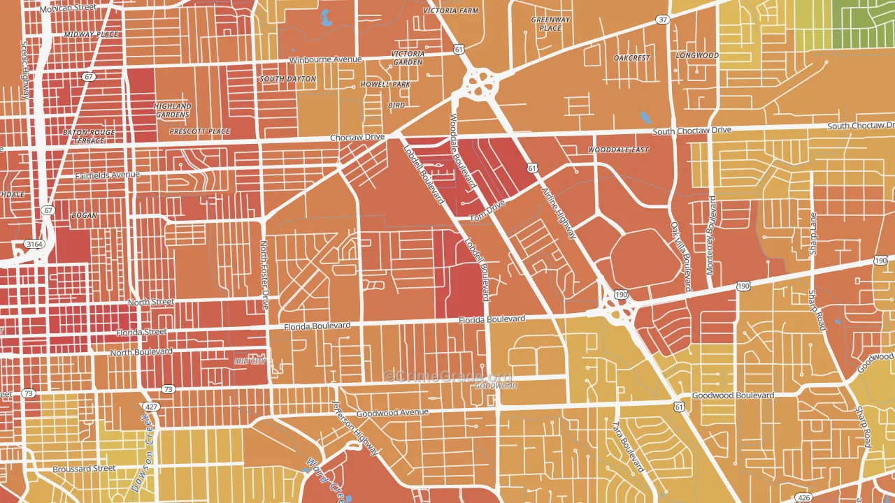 Lobdell-Woodale, Baton Rouge, LA Map of Drug-Related Crime Rates