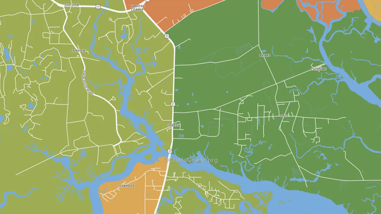 Lobeco, SC Map of Drug-Related Crime Rates