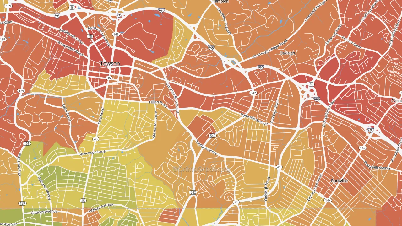 Loch Raven Manor, Towson, MD Map of Drug-Related Crime Rates