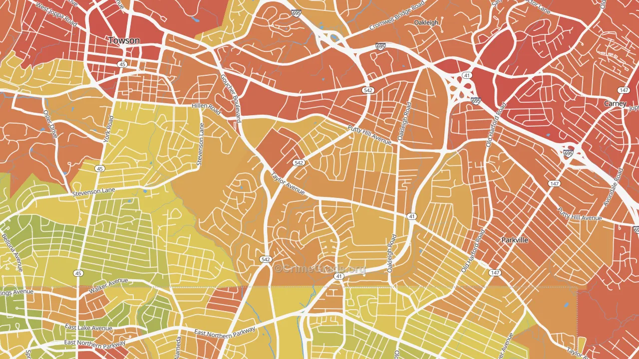 Loch Raven Village, Parkville, MD Map of Drug-Related Crime Rates