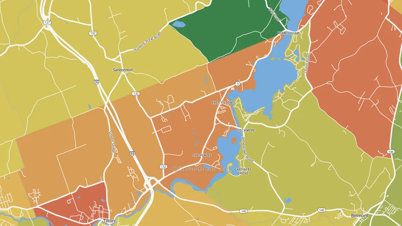 Lochmere, NH Map of Drug-Related Crime Rates