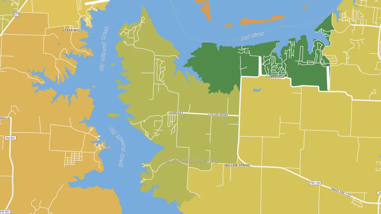 Locust, TX Map of Drug-Related Crime Rates