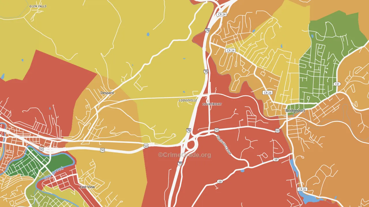 Lodgeville, WV Map of Drug-Related Crime Rates