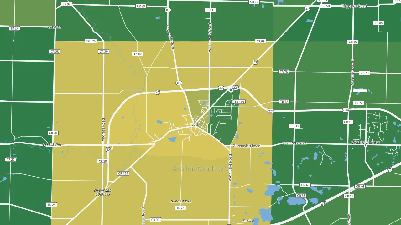 Lodi, OH Map of Drug-Related Crime Rates